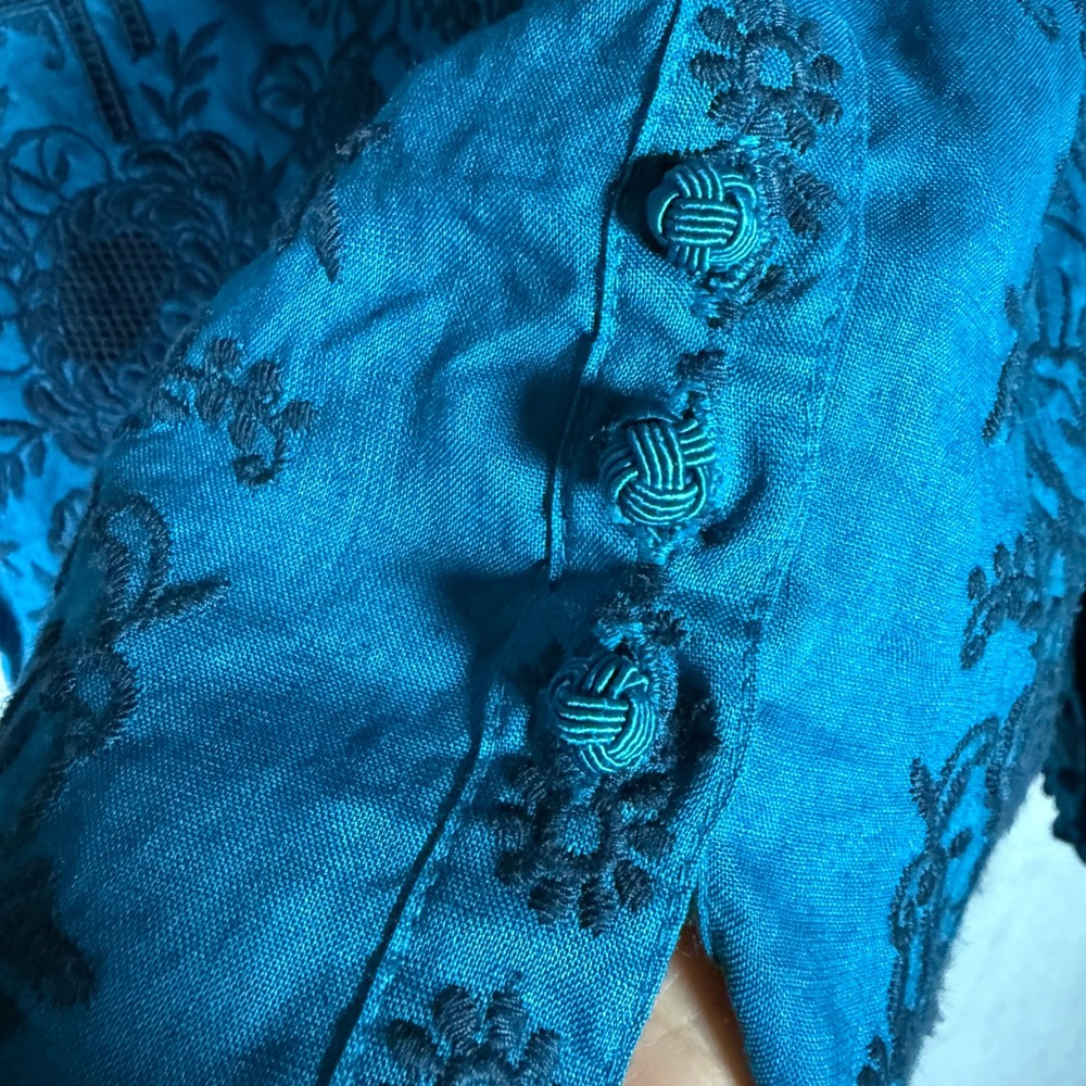 Sundance Top NWT Large Blue Floral Lace Embroidered Eyelet Blouse Whimsygoth - Picture 12 of 16